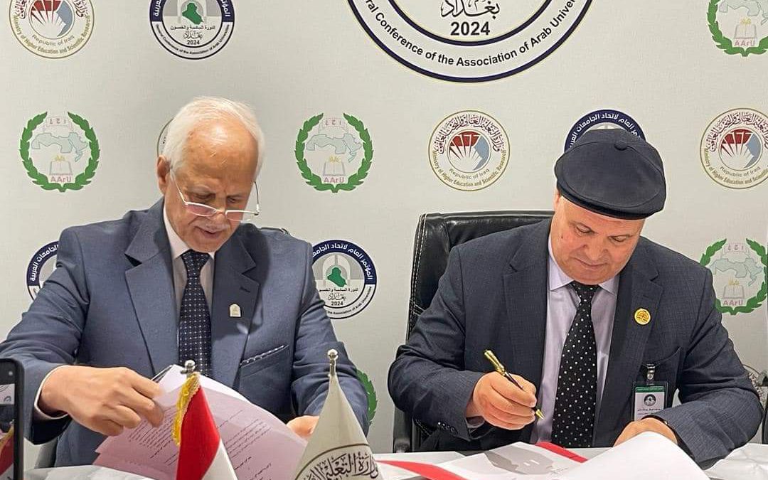 جامعة الجفرة /اتفاقيات/ على هامش الاجتماعات المنعقدة ببغداد لاتحاد الجامعات العربية في دورتها السادسة والخمسون السيد رئيس جامعة الجفرة الدكتور يوسف أبوبكر جلالة يبرم عدد من الاتفاقيات ومذكرات التفاهم مع خمس جامعات عراقية ..